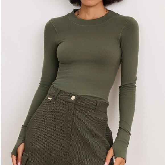 Lune Active Maia Rib Long Sleeve Top Size L Moss Green - Picture 3 of 11